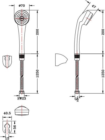 BA03-50 ฝักบัวสายอ่อน (สีขาว) ปรับน้ำ 1 ระดับ ขนาด Ø 7 ซม. พร้อมสาย