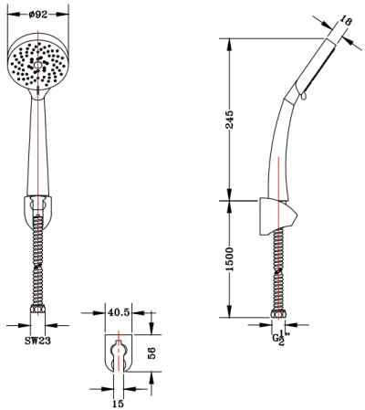 KS-07-213-50 ฝักบัวสายอ่อน ปรับน้ำ 3 ระดับ ขนาด Ø 9.2 ซม. พร้อมสายสแตนเลส 304