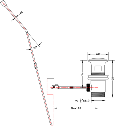 BAD2-50 สะดืออ่างล้างหน้าแบบป๊อปอัพ (มีรูน้ำล้น)
