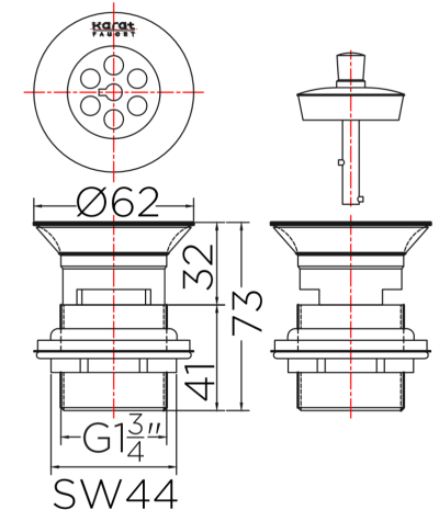 BAD3-50 สะดืออ่างล้างหน้าแบบดึงล็อค (มีรูน้ำล้น)