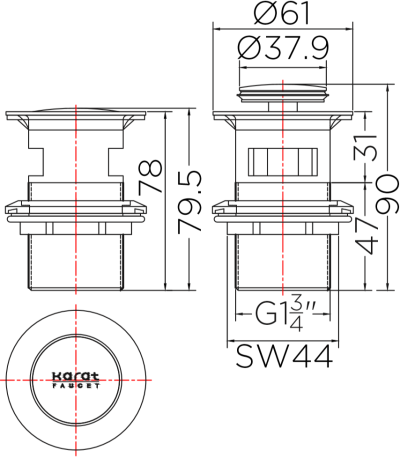 BAD5-50 สะดืออ่างล้างหน้าแบบกด (มีรูน้ำล้น)