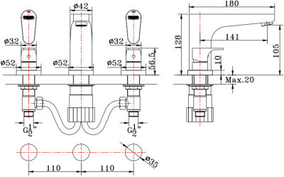 KF-44-128-50	ก๊อกผสมอ่างล้างหน้าแบบก้านโยกเซ็นเตอร์ 8 นิ้ว