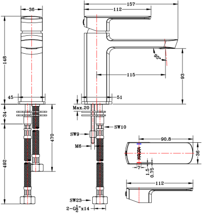 KF-43-620-50 ก๊อกผสมอ่างล้างหน้าแบบก้านโยก (ไม่มีป๊อปอัพ)