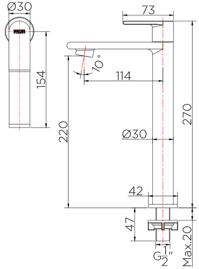 KF-39-611-63 ก๊อกเดี่ยวอ่างล้างหน้าทรงสูง(สแตนเลส 304)