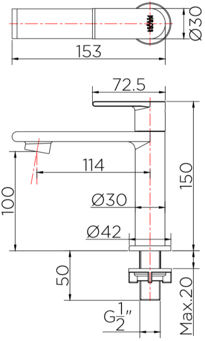 KF-39-610-63 ก๊อกอ่างล้างหน้า (น้ำเย็น) แบบติดเคาน์เตอร์