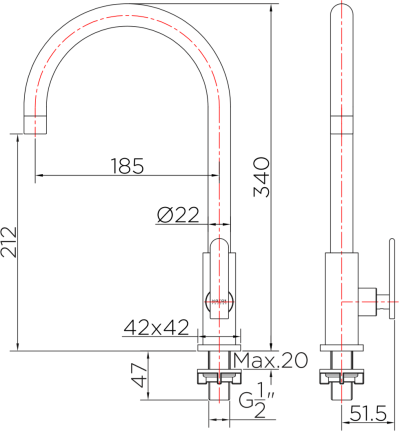 KF-37-511-63 ก๊อกซิงค์ (น้ำเย็น) แบบติดเคาน์เตอร์
