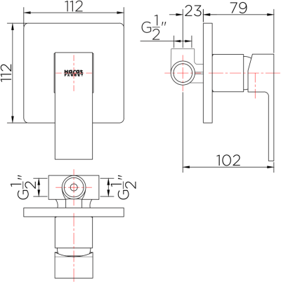 KF-25-860-50 ก๊อกผสมฝังผนังแบบก้านโยก สำหรับฝักบัวก้านแข็ง