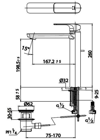 CT2124AY#WH ก๊อกผสมอ่างล้างหน้าทรงสูงแบบก้านโยก รุ่น SCIROCCO SENSE