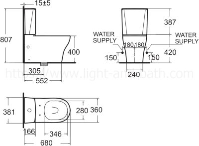 TF-2625SC-WT-0 (CL26255-6DACTCB) สุขภัณฑ์ แบบสองชิ้น 3/4.5 ลิตร รุ่น CYGNET HYGIENE RIM