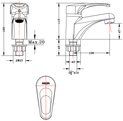 HO29-50 ก๊อกอ่างล้างหน้า (น้ำเย็น) แบบติดเคาน์เตอร์