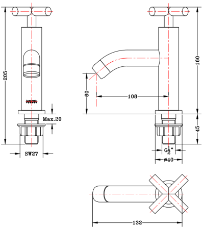 IR20-50C ก๊อกอ่างล้างหน้า (น้ำเย็น) แบบติดเคาน์เตอร์ รุ่น IRIS