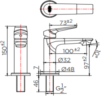 KF-51-610-50 ก๊อกอ่างล้างหน้า (น้ำเย็น) แบบติดเคาน์เตอร์ รุ่น CRAG