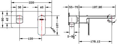 KF-43-640-50 ก๊อกผสมอ่างล้างหน้าฝังผนังแบบก้านโยก