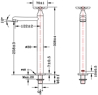KF-32-611-50 ก๊อกเดี่ยวอ่างล้างหน้าทรงสูงแบบก้านโยก (ไม่มีป๊อปอัพ)