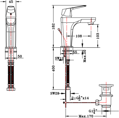 KF-30-620-50 ก๊อกผสมอ่างล้างหน้าแบบก้านโยก พร้อมป๊อปอัพ