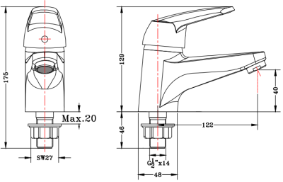 KF-26-610-50 ก๊อกอ่างล้างหน้า (น้ำเย็น) แบบติดเคาน์เตอร์ รุ่น SAVANA