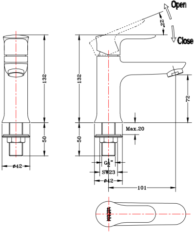KF-21-610-50 ก๊อกอ่างล้างหน้า (น้ำเย็น) แบบติดเคาน์เตอร์