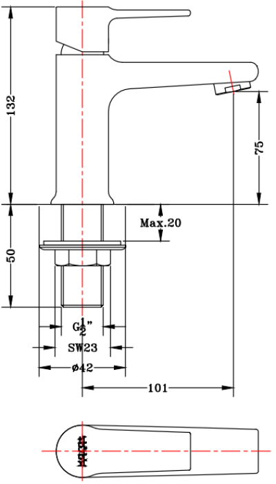 KF-18-610-50 ก๊อกอ่างล้างหน้า (น้ำเย็น) แบบติดเคาน์เตอร์