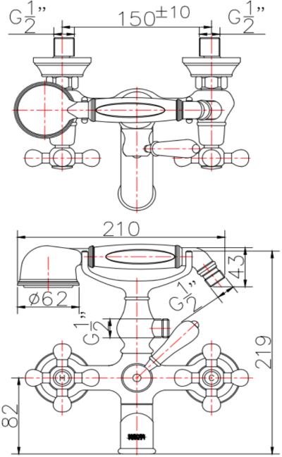 KF-73-721-53 ก๊อกผสมอ่างอาบน้ำแบบติดผนังพร้อมชุดฝักบัวสายอ่อนปรับน้ำ 1 ระดับ(สีโรสโกลด์)