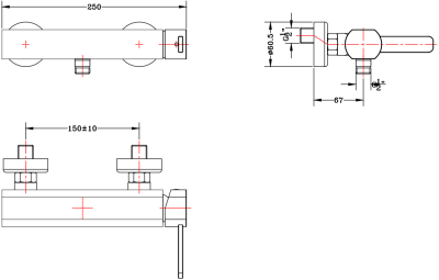 KF-20-760-50 ก๊อกผสมยืนอาบแบบก้านโยก ติดผนัง สำหรับฝักบัวสายอ่อน