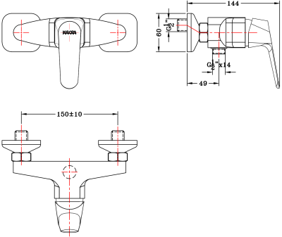 KF-30-760-50 ก๊อกผสมยืนอาบแบบก้านโยก ติดผนัง สำหรับฝักบัวสายอ่อน