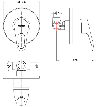 HO73-50I ก๊อกผสมฝังผนังแบบก้านโยก สำหรับฝักบัวก้านแข็ง