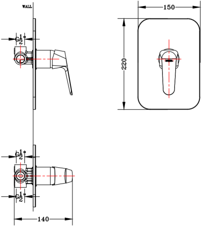 KF-30-860-50 ก๊อกผสมฝังผนังแบบก้านโยก สำหรับฝักบัวก้านแข็ง
