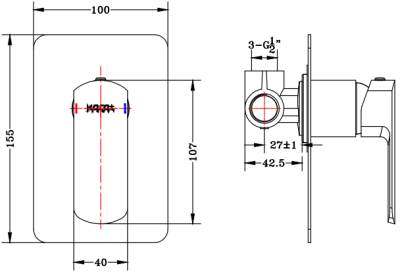 KF-43-860-50 ก๊อกผสมฝังผนังแบบก้านโยก สำหรับฝักบัวก้านแข็ง