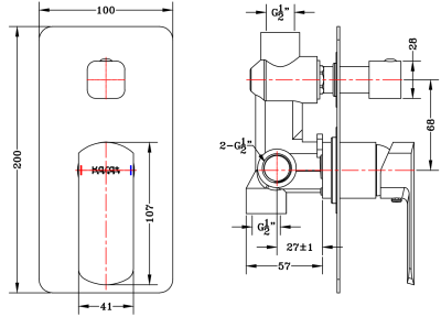 KF-43-861-50 ก๊อกผสมฝังผนังแบบก้านโยก พร้อมที่สลับทางน้ำ (Diverter) สำหรับฝักบัวก้านแข็ง