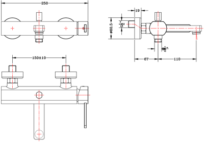 KF-20-720-50 ก๊อกผสมอ่างอาบน้ำแบบก้านโยก ติดผนัง สำหรับฝักบัวสายอ่อน