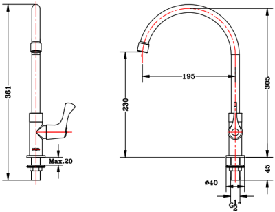 EC-03-511-50 ก๊อกซิงค์ (น้ำเย็น) แบบติดเคาน์เตอร์