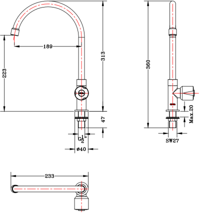 EC-04-511-50 ก๊อกซิงค์ (น้ำเย็น) แบบติดเคาน์เตอร์