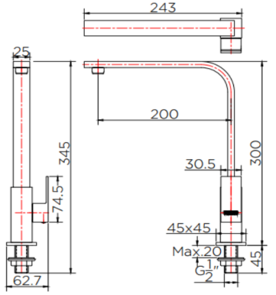 KF-25-917-50 ก๊อกซิงค์ (น้ำเย็น) แบบติดเคาน์เตอร์