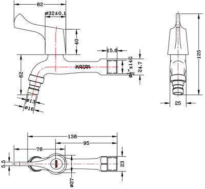 EC-03-410-50 ก๊อกเดี่ยวติดผนัง (แบบใส่สายยาง)