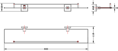 KB-42-732-ST ชั้นวางของแบบกระจก ยาว 60 ซม. (สแตนเลส 304)