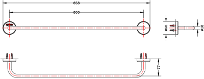 KB-12-631-ST ราวแขวนผ้าเดี่ยว ยาว 60 ซม. (สแตนเลส 304)