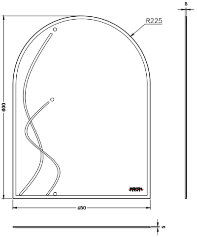 BW91B-50 กระจกเงา ทรงโค้ง ขนาด 45x60 ซม. แกะลาย