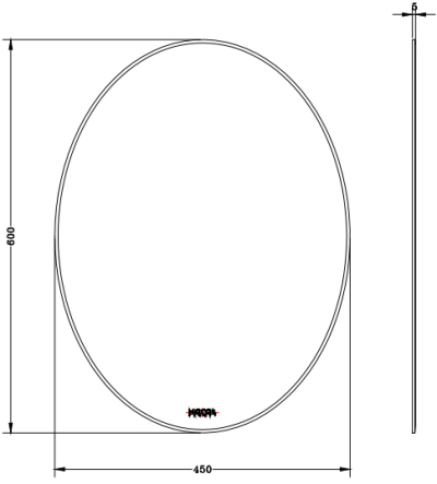 BW93-50 กระจกเงา ทรงรี ขนาด 45x60 ซม.