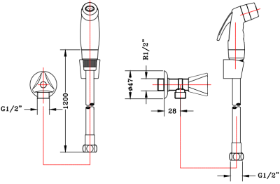 EB74-11 สายฉีดชำระ สีขาว+สต๊อปวาล์ว