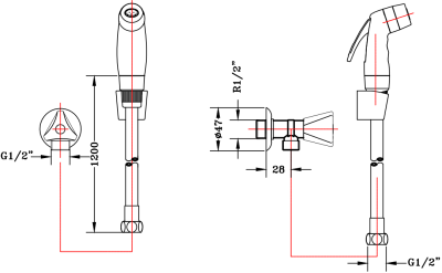 EB74-50 ชุดฉีดชำระสีโครเมี่ยม พร้อมสาย , ขอแขวนและสต๊อปวาล์ว