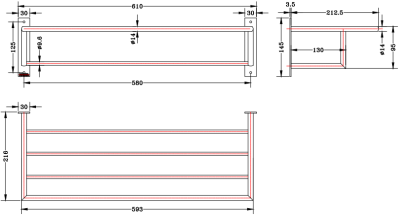 KB-06-912-50 ชั้นวางผ้า ขนาด 600x145x213 มม. (Ø 12.5 มม.)
