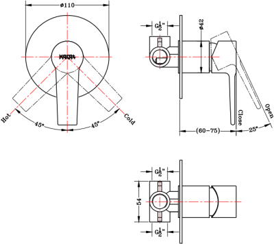 KF-18-860-50 ก๊อกผสมฝังผนังแบบก้านโยก  สำหรับฝักบัวก้านแข็ง