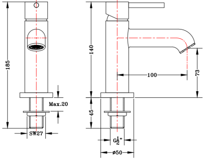 KF-12-610-50 ก๊อกอ่างล้างหน้า (น้ำเย็น) แบบติดเคาน์เตอร์ รุ่น CONSERVEV