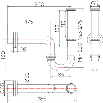 BAT2-50 ท่อน้ำทิ้งแบบพีแทรป (P-TRAP) ยาว 26 ซม.