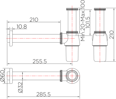 BAT3-50 ท่อน้ำทิ้งแบบกระปุก ยาว 25ซม.