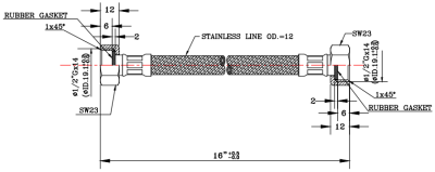 KA-01-500-16-WH สายน้ำดีสแตนเลสแบบถัก ยาว 16 นิ้ว