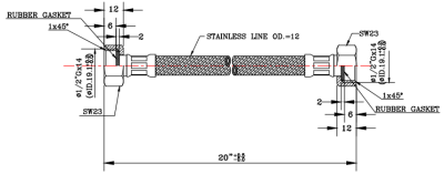 KA-01-500-20-WH สายน้ำดีสแตนเลสแบบถัก ยาว 20 นิ้ว