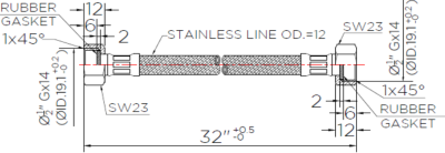 KA-01-500-32-WH สายน้ำดีสแตนเลสแบบถักยาว 32 นิ้ว