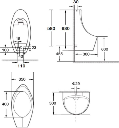 ECU-01-221-11 โถปัสสาวะชาย แบบแขวนผนัง