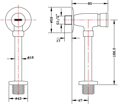 BAP8-50R1 ฟลัชวาล์วโถปัสสาวะชาย แบบกดอัตโนมัติ ระยะติดตั้ง 47มม. (ท่อตรง)